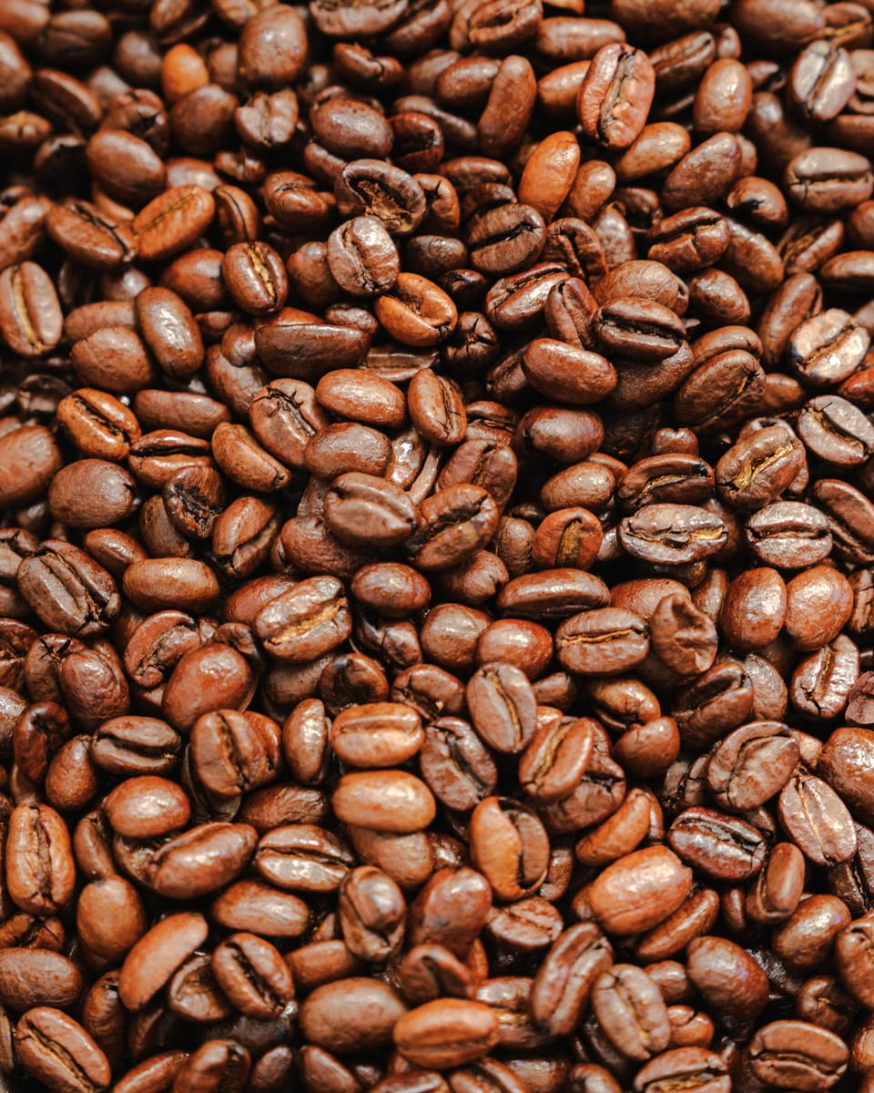 Roasted coffee beans, close up.
